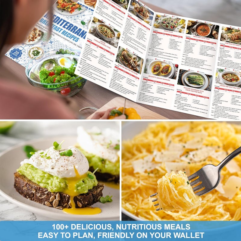 HAMIEW 5 Pack Mediterranean Diet Chart Food List 2026, 80+ Easy Meal Planner Recipes for Beginner (Laminated), Mediterranean Ingredient Meal Plan, Serving Sizes Calories Net Carbs, Diabetes-Friendly - Image 3